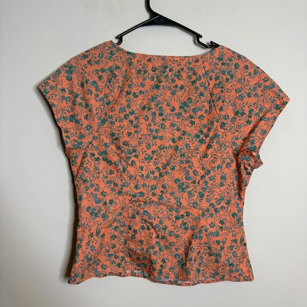Madewell Amari Twist Detail Shirt Sunset Haze Orange Green Size 6 - Picture 8 of 10